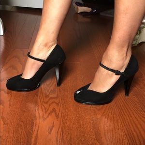 black sued and leather high heels